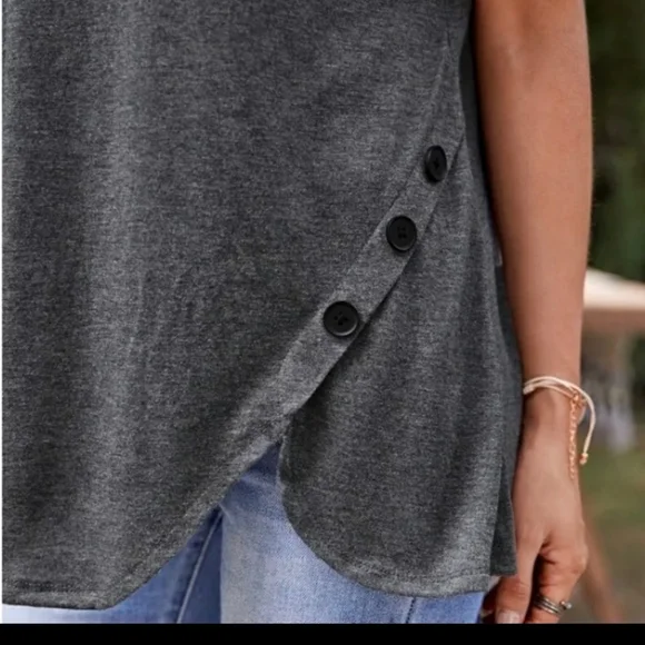 Buttoned Dark Grey Tee - Picture 4 of 4